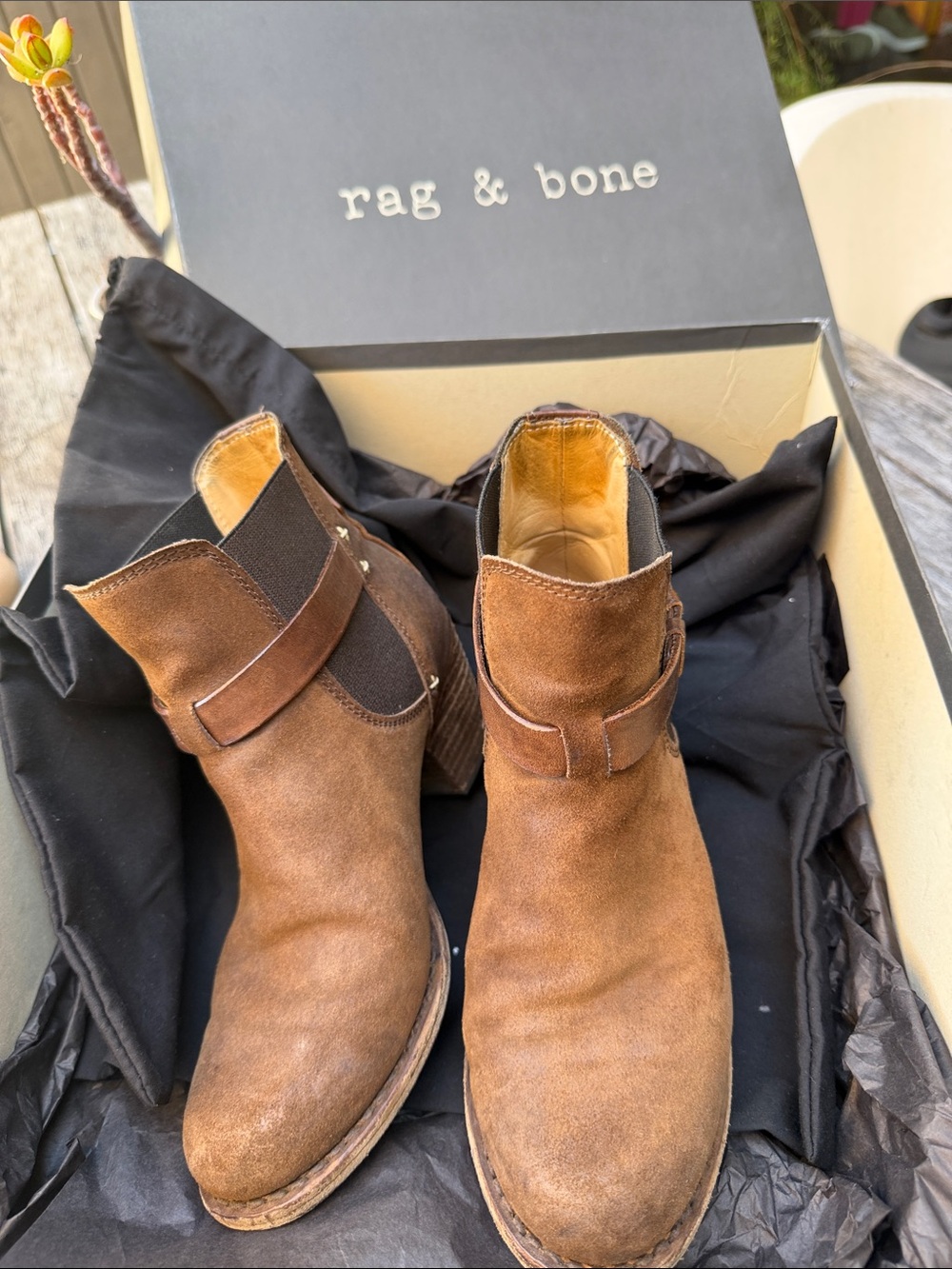 rag & bone Brown Suede Chelsea Ankle Boots with Strap